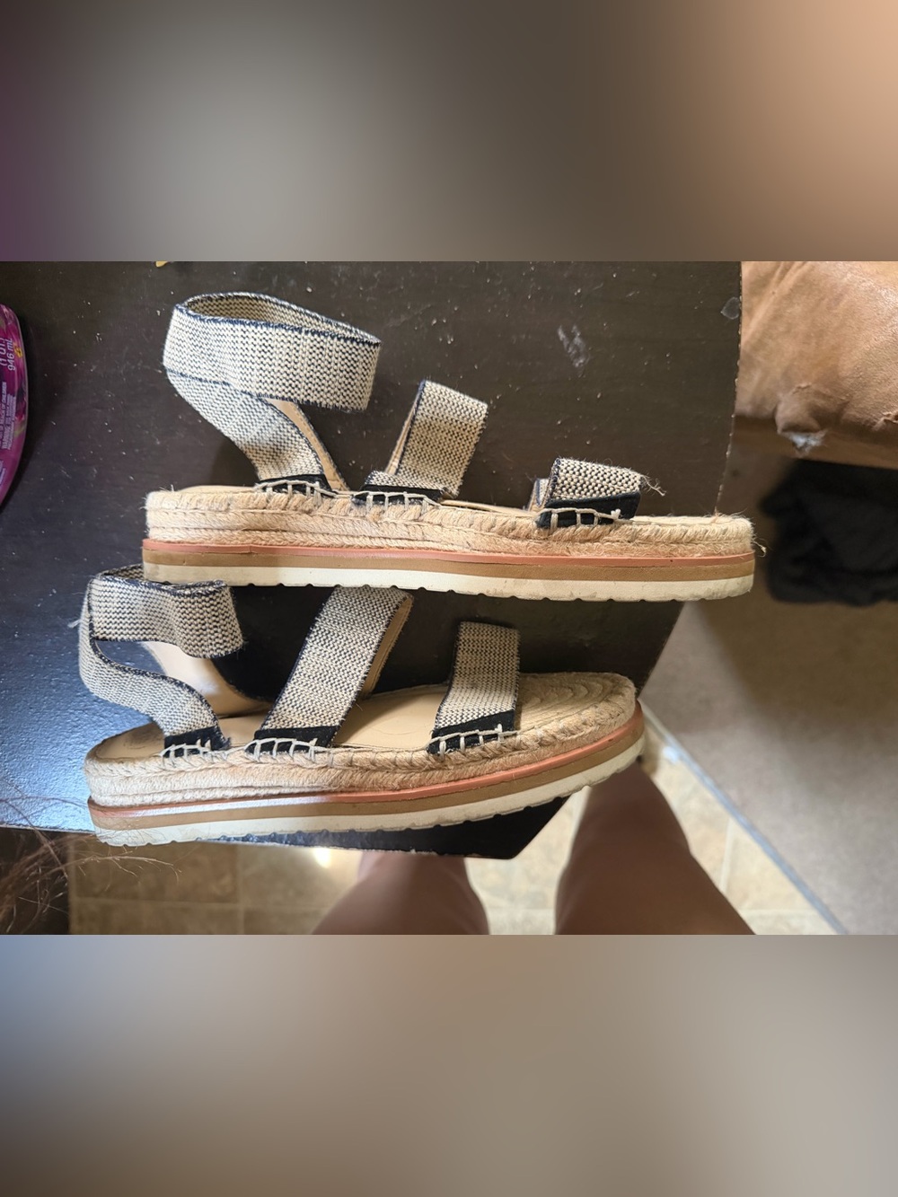 Vince Camuto Natural and Black Woven Espadrille Sandals